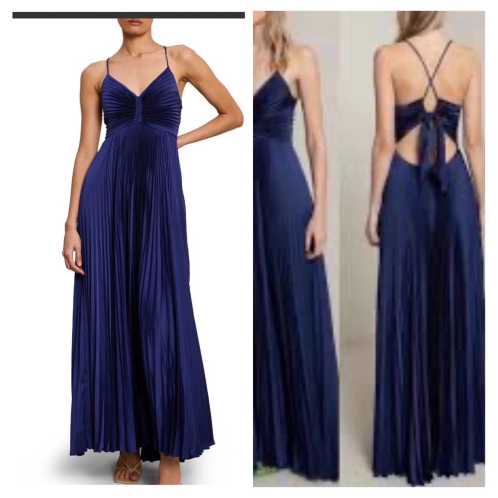 A.L.C. Deep Navy Pleated Maxi Dress with Spaghetti Straps NWOT